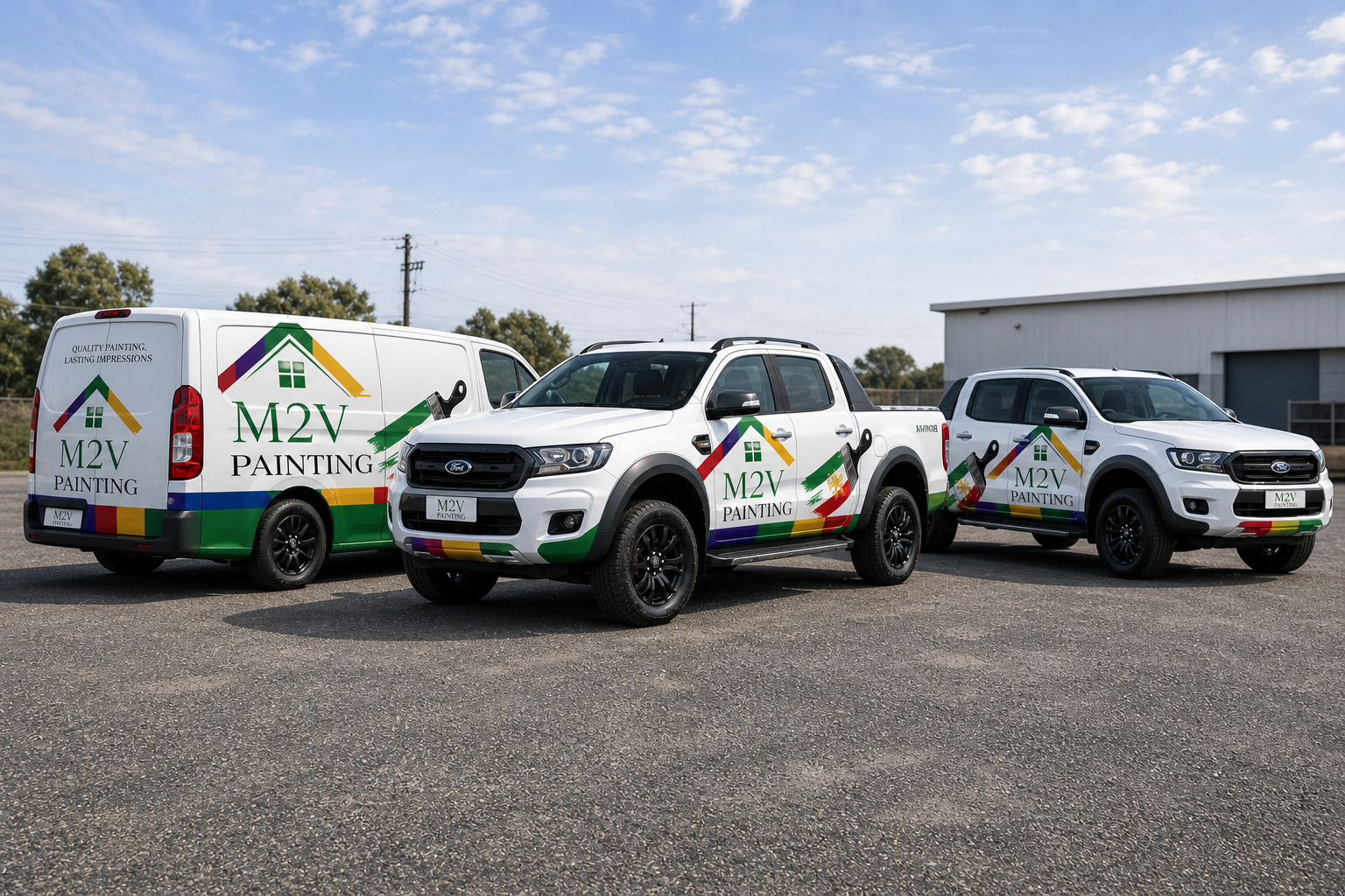 M2V Painting branded van and utes parked together
